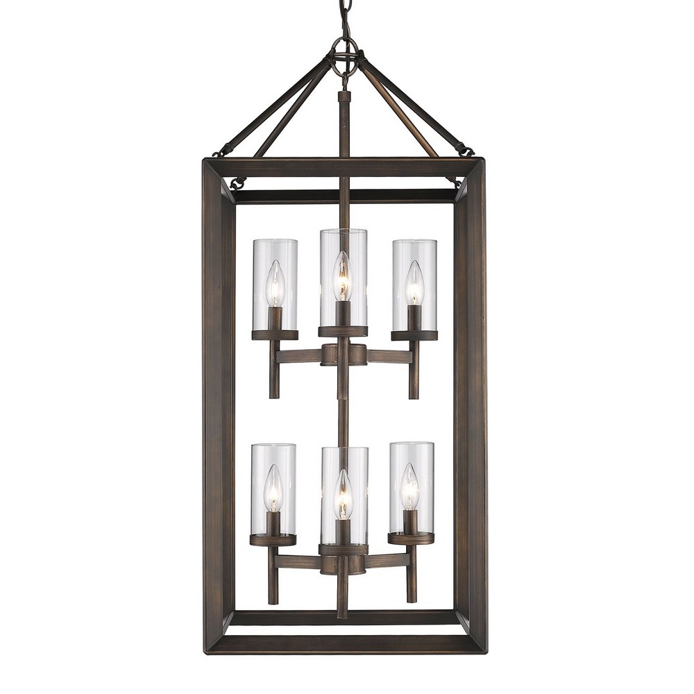 Golden Lighting-2073-6P GMT-CLR-Smyth - 6 Light 2-Tier Pendant in Contemporary style - 36.5 Inches high by 16 Inches wide   Smyth - 6 Light 2-Tier Pendant in Contemporary style - 36.5 Inches high by 16 Inches wide